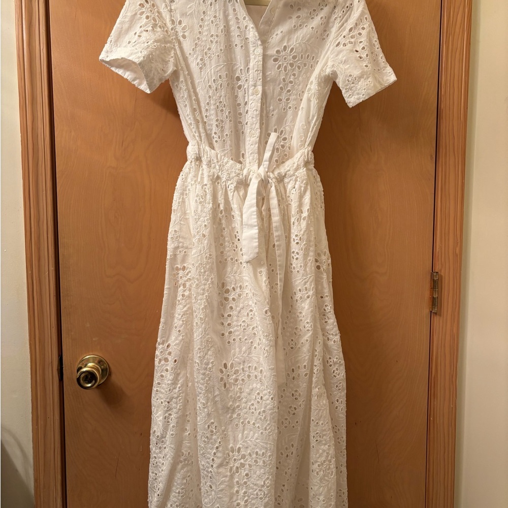 Zara White Eyelet Maxi Dress With Skirt Overlay Size M